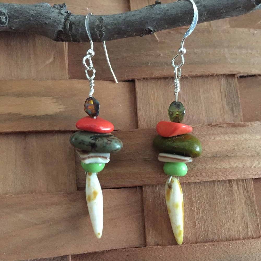 925 SS & Organic Stone Dangle Earrings